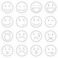 Vector Set of 16 Outline Emoticons