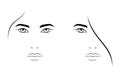 Vector set of outline female face portrait frontal view, isolated