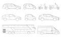 Vector set of outline icons cars. View to the side City transport.