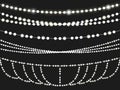 Vector set of overlapping, glowing light garlands isolated on a black background. Christmas string