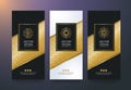 Vector set packaging templates black golden labels and frames for luxury products.