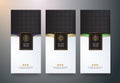 Vector set packaging templates black golden labels and frames for luxury products in trendy linear style.