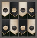 Vector set packaging templates black golden labels and frames for luxury products in trendy linear style,banner,tag,identity, bran
