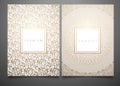 Vector set packaging templates with different golden floral damask texture for luxury product. White background and frame