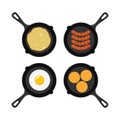 Vector set of pans with breakfast food