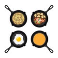 Vector set of pans with food