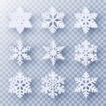 Vector set of 9 paper cut snowflakes with shadow Royalty Free Stock Photo