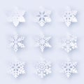 Vector set of 9 paper cut snowflakes with shadow Royalty Free Stock Photo