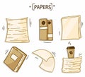 Vector set of paper for office and folder with documents.