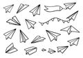 Vector set of paper planes. Hand-drawn, doodle elements isolated on white background. Royalty Free Stock Photo