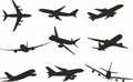 Vector set of passenger aircraft silhouettes.