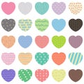 Vector set of pastel gift tags, cute colorful hand drawn illustration, blank label in heart frame with doodle pattern