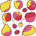 Vector set with pears, apples and cherry