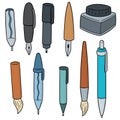 Vector set of pen, mechanical pencil and ink bottle