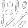 Vector set of pen, pencil, eraser Royalty Free Stock Photo