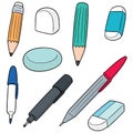 Vector set of pen, pencil, eraser