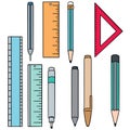 Vector set of pen, pencil and ruler Royalty Free Stock Photo