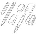 Vector set of pencil, eraser and pencil sharpener