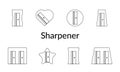 Vector set of pencil sharpeners icons. Black-white, linear illustrations. Royalty Free Stock Photo