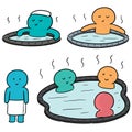 Vector set of people bathing in hot water pool