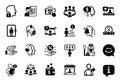 Vector Set of People icons related to Elevator, Loan percent and Online question. Vector