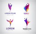 Vector set of people logos. Human, man community, social connection icons. Creative group, social care, kids Royalty Free Stock Photo