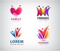 Vector set of people logos. Human, man community, social connection icons. Creative group, social care, kids Royalty Free Stock Photo