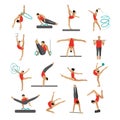 Vector set of people in sport gymnastic positions. Royalty Free Stock Photo