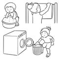 Vector set of people washing clothes