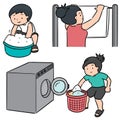 Vector set of people washing clothes