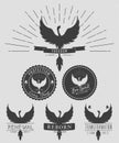 Vector set of phoenix symbol vintage logos, emblems, silhouettes and design elements. Symbolic logos with textures