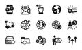 Vector set of Phone messages, Cogwheel and Bitcoin project icons simple set. Vector