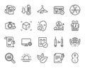 Vector set of Photo camera, Bureaucracy and Coronavirus vaccine line icons set. Vector
