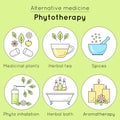 Vector set of phytotherapy linear icons.