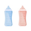 Vector set of pink and blue baby bottles Royalty Free Stock Photo