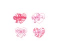 Vector set with pink box of chocolates with ribbon, isolated