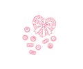 Vector set with pink box of chocolates with ribbon, isolated