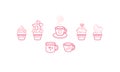 Vector set of pink cupcakes with decoration, coffee or tea mug, isolated Royalty Free Stock Photo