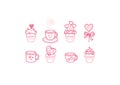 Vector set of pink cupcakes with decoration, coffee or tea mug, isolated Royalty Free Stock Photo