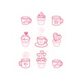 Vector set of pink cupcakes with decoration, coffee or tea mug, isolated Royalty Free Stock Photo