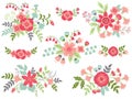 Vector Set of Pink Floral Bouquets