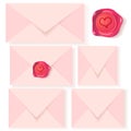 Vector set of pink letters with romantic wax seal Royalty Free Stock Photo