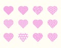 Vector set of pink pattern hearts. Royalty Free Stock Photo