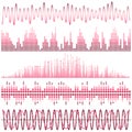 Vector set of pink sound waves. Audio equalizer. Sound & audio waves