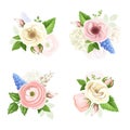 Vector set of pink, white and blue flowers. Royalty Free Stock Photo
