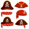 Pirate captain hats. Vector illustration set