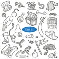 Vector set of pirate items, colorless cartoon collection