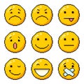 Vector Set of Pixel Art Yellow Emoticons Royalty Free Stock Photo