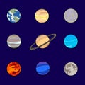 Vector Set of Planets on Dark Blue Sky Background, Solar System Illustration, Paper Cutout. Royalty Free Stock Photo