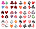 Vector set of playing card symbols. Hand drawn different ornamental, lined, triangular, dotted decorative icons, Graphic illustrat